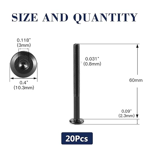 Miniatura 168 de 20 tornillos hexagonales de cabeza plana M6 x 1.575 in, acero inoxidable 304 18-8, rosca completa, óxido negro (con llave hexagonal)