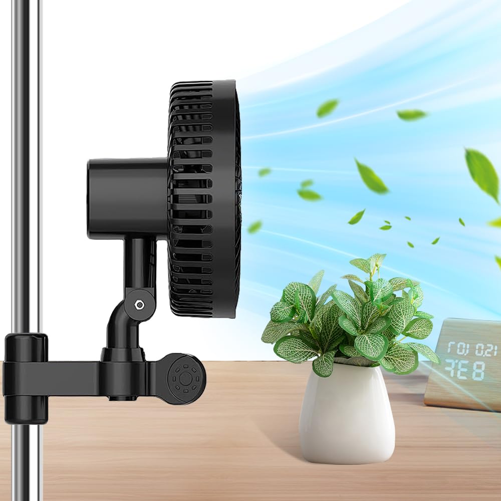 Grow Ventilator mit Clip EC-Motor, 10w Clip-Ventilator Oszillierender, 4-Stufen, 32 dB Umluftventilator leise für Zelt,Anklemmventilator, 150 cm Kabel, Grow lüfter für Zelt und Growbox