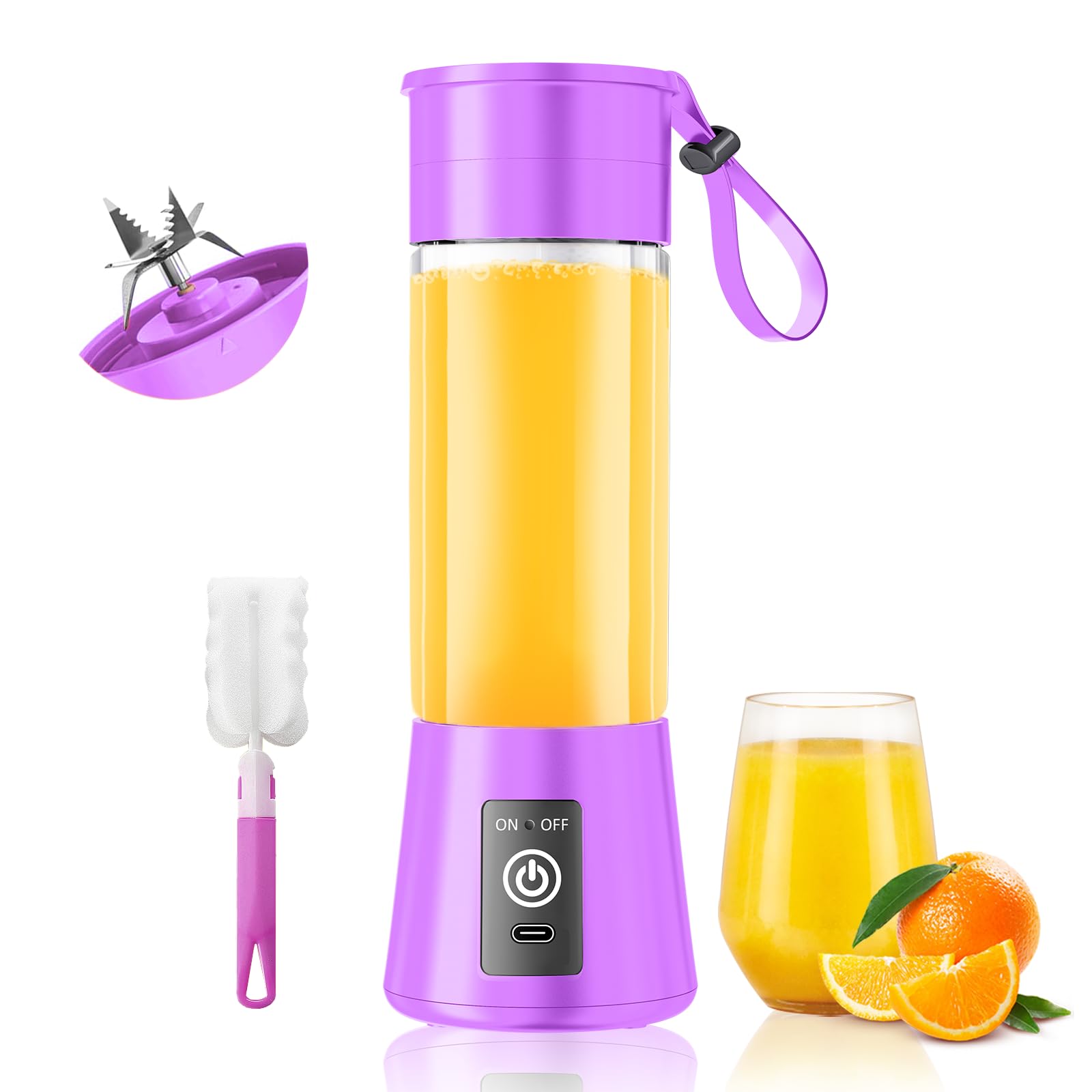 Frullatore senza fili per frullati di dimensioni personali, mini frullatore portatile da 380 ml, ricaricabile tramite USB, con tazza da succo senza BPA, appena spremuto per picnic e viaggi