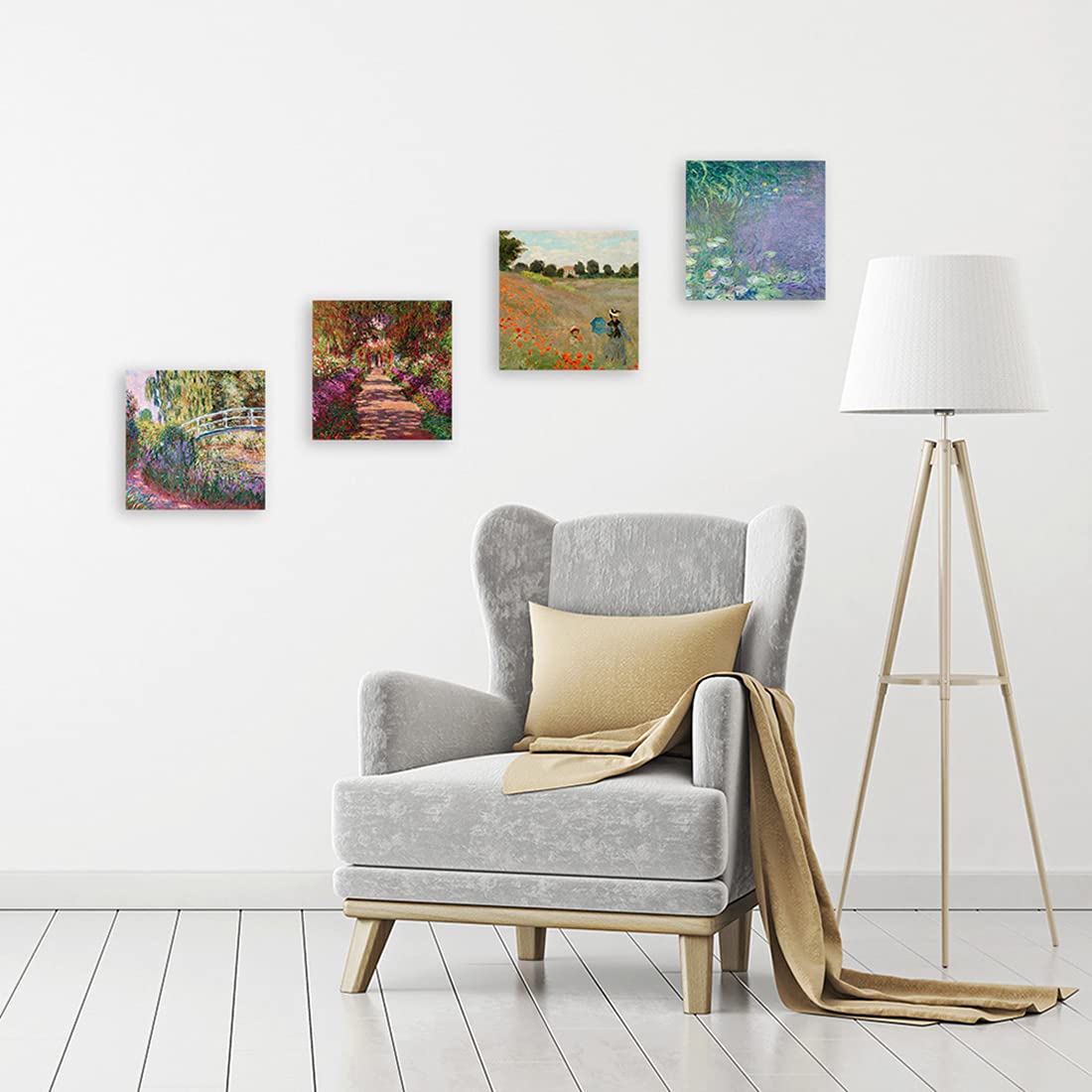 DìMò ART Quadri Classici d'Arte Claude Monet 4 pz 30x30 CM cadauno Stampa su tela Canvas Arredamento Arte Arredo per cucina, camera da letto, soggiorno, salotto, bar, ufficio, ristorante