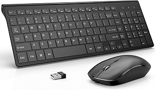 Rechargeable Wireless Keyboard Mouse, Compact Slim Wireless Keyboard and Mouse Combo, Sleek Design and High Precision 2400 DPI for PC, Desktop, Computer, Laptop, Windows XP/7/8/10 by JOYACCESS-Black