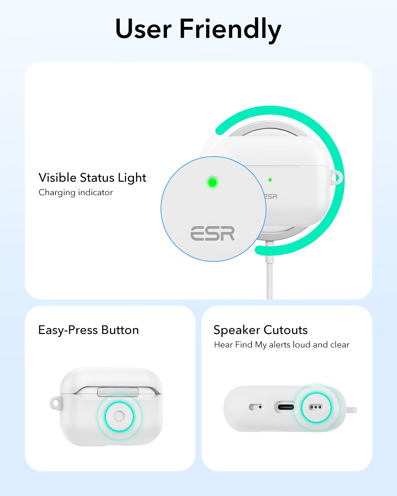 ESR Etui do AirPods Pro (2023/2022/2019, 2. generacji), kompatybilne z AirPods Pro 2. generacji (kabel USB-C/Lightning), magnetyczna pokrywa blokująca, pełna ochrona przed upadkiem, smukłe i lekkie,