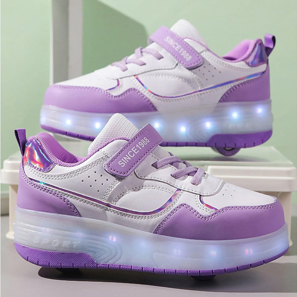 Mateju Zapatos con Ruedas Niña y Niño Patines con 2 Ruedas, Zapatillas Deportivas al Aire Libre Retráctil, Zapatillas de Skateboarding para Niñas Niños Adult 29-40 EU