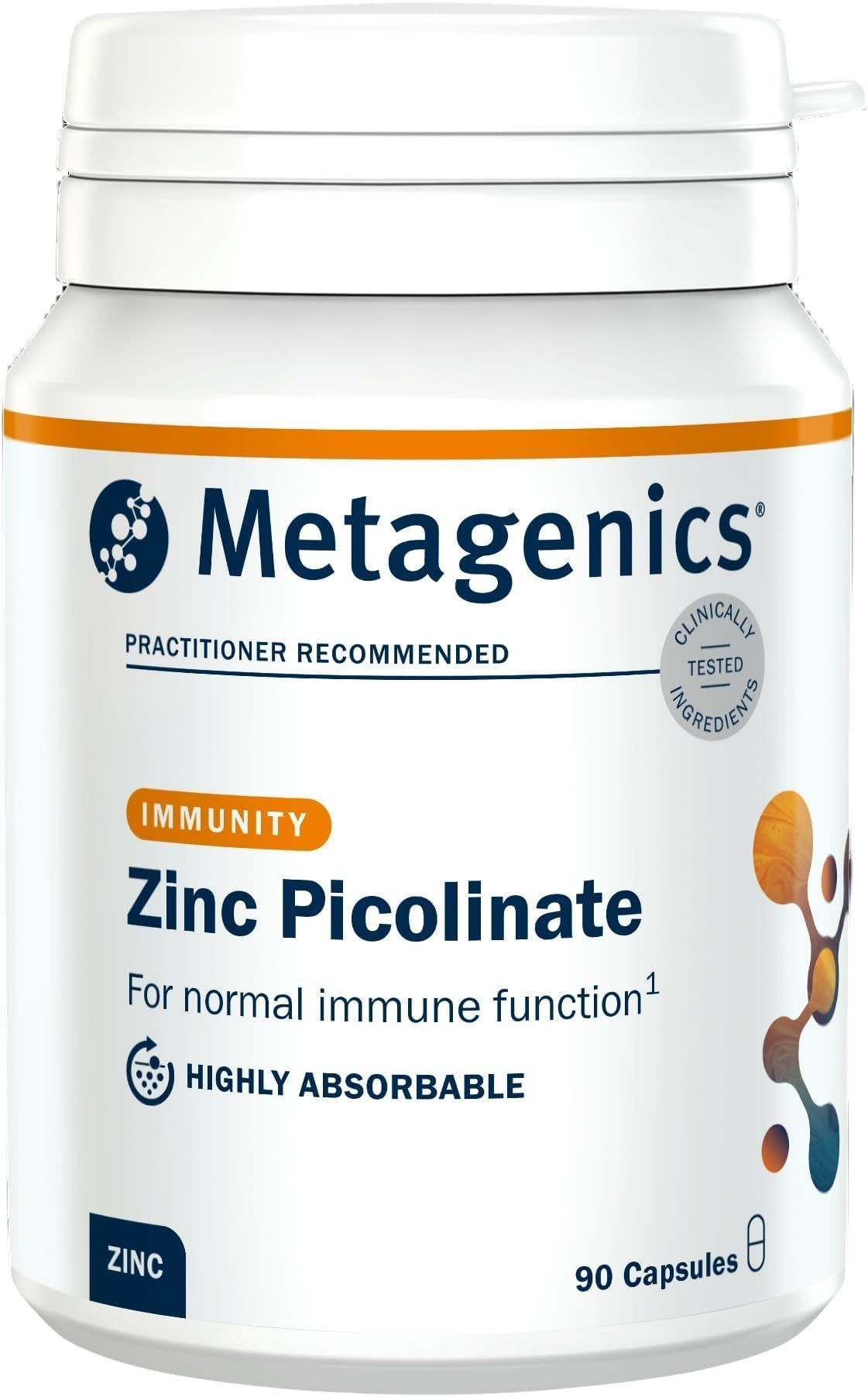 Metagenics Zinc Picolinate with Vitamin C, Immune Support - 90 Capsules | Highly absorbable daily formula designed to help maintain healthy skin, hair, nails, bones and clear vision