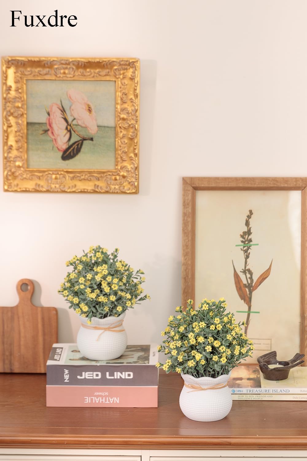 2 Pack Small Desk Plants, Artificial Bathroom Plants Decor with Flower in Vintage Plastic Pots, Faux Plants Indoor for Shelf Decor in Home Office, and Spring Decor (Yellow)
