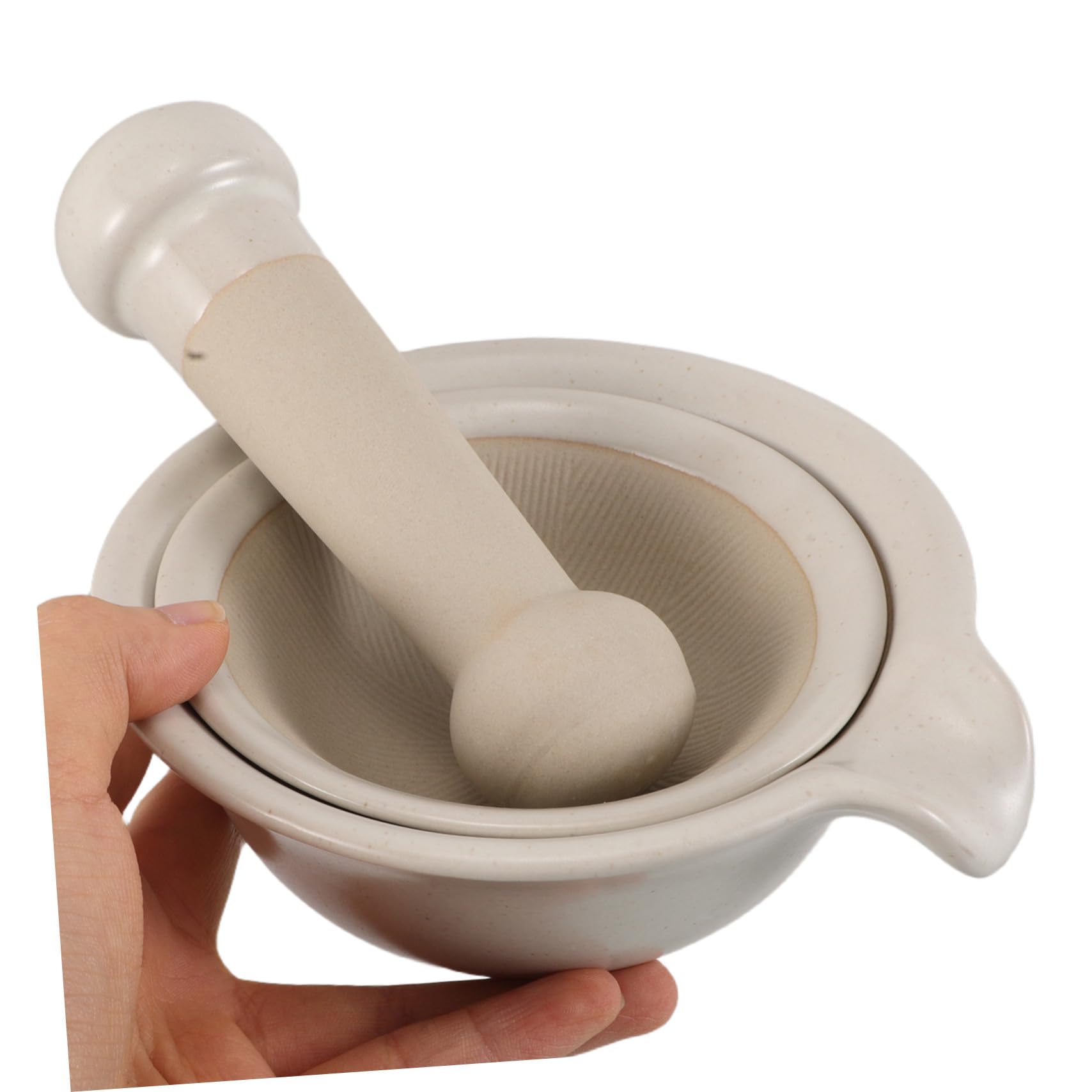 Babynahrungszerkleinerer 1 Satz Keramik Beige für Babybrei | Stößel, Handbetriebene Zubereitung, für Zuhause und Unterwegs, Leicht zu Reinigen