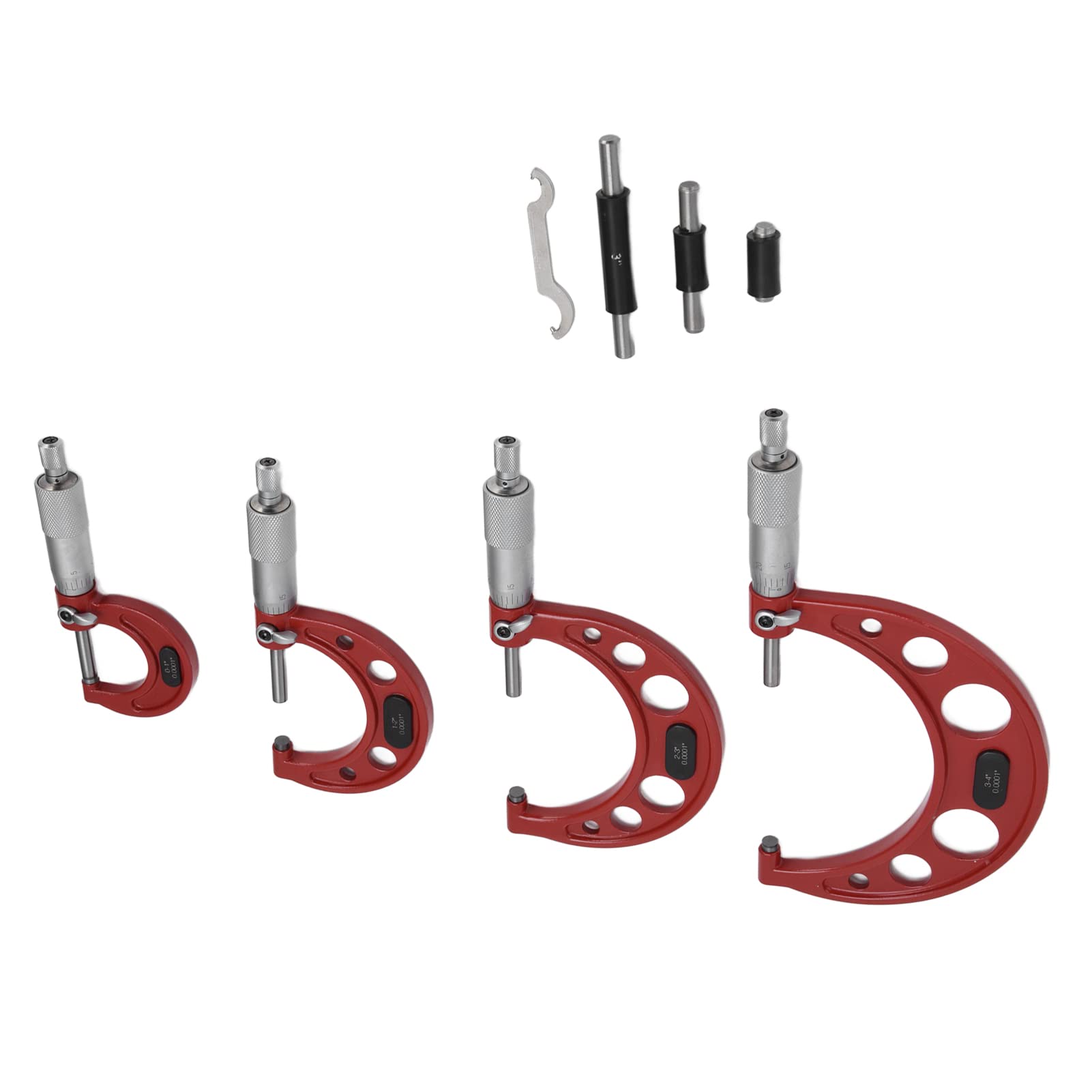 4-teiliges Außenmikrometer-Set, 0,0001 Zoll Genauigkeit, Maschinenwerkzeug zum Messen des Durchmessers 0,4 Zoll, lasergraviertes Edelstahl-Mikrometer