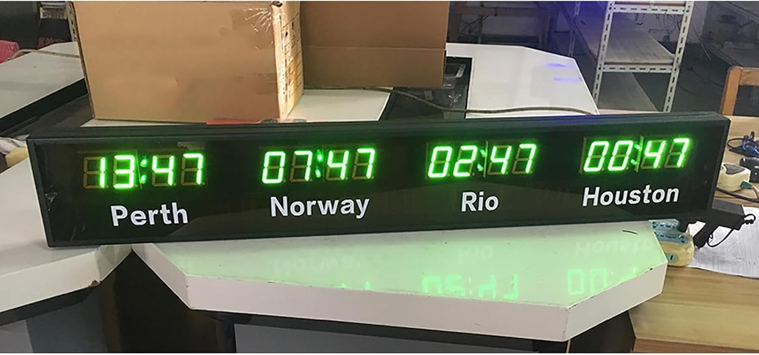 Orologio con 4 fusi orari mondiali della città, orologio mondiale digitale a LED