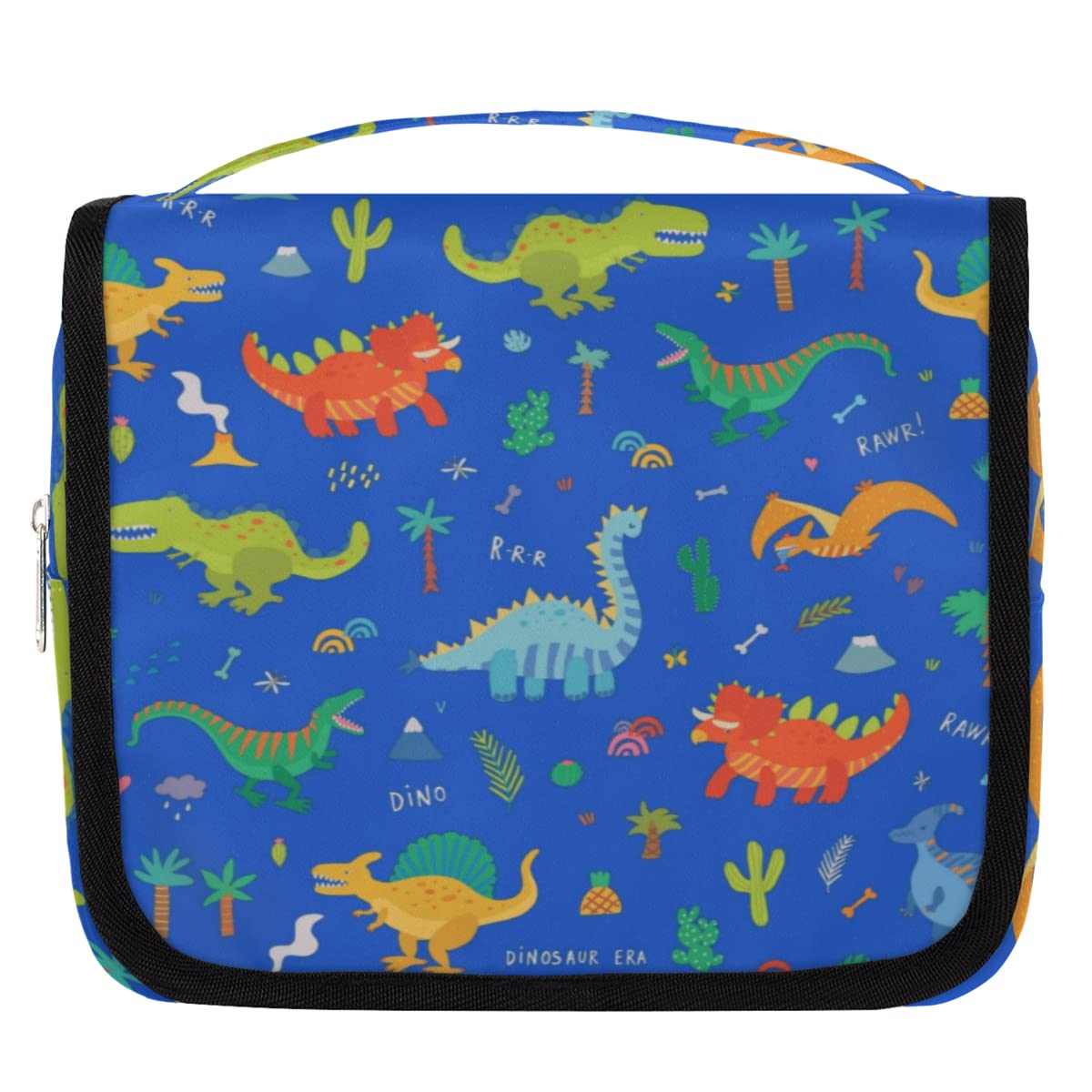 Dinozaur Podróżna Kosmetyczka Niebieski dinozaur Tło Mycie Torba Unisex Wiszące przybory toaletowe Kosmetyczka Organizer do makijażu, wielobarwny, Jeden rozmiar