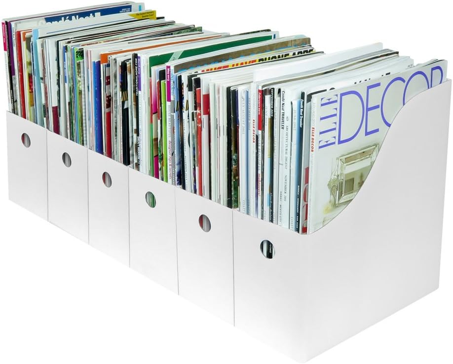 Evelots Magazine File Holder -Set of 6 White - Office Desk Organizer - Sturdy Cardboard - New Upgraded Double Front Panel -4" Wide-Easy Assemble