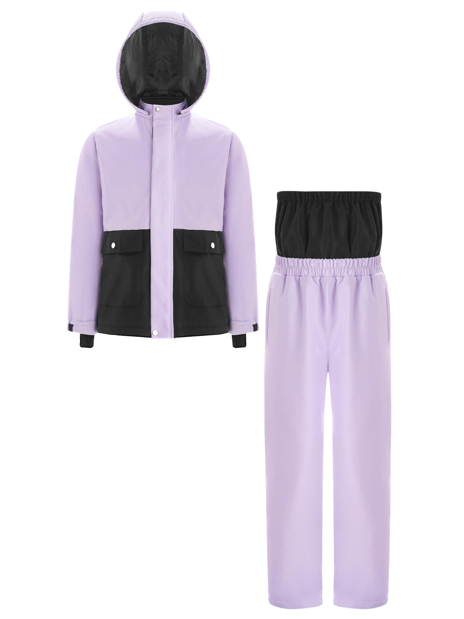 Completo da Neve 2 Pezzi Bambina Unisex Tuta da Sci Termica Giacca da Sci con Cappuccio Rimovibile e Paraneve + Pantaloni Impermeabili Set di Snowboard