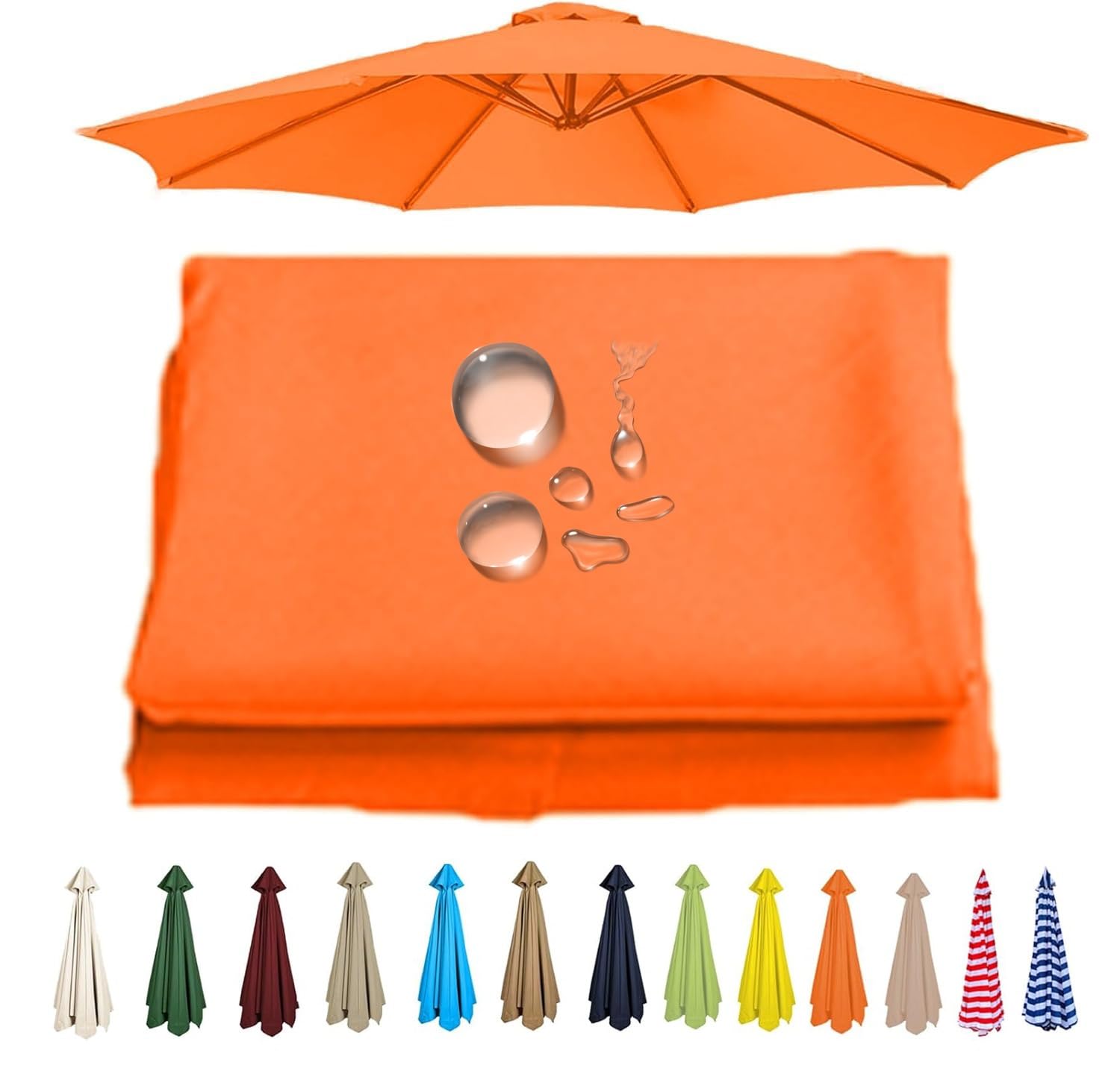 UWOBTN Replacement Parasol Canopy 2.5m 3.0m 3.5m, for Patio Deck Balcony Pool Garden Outdoor Waterproof Umbrella Replacement Fabric 6/8 Arms Sunshade Umbrella Cloth(B7,8ribs 270cm/8.2ft)