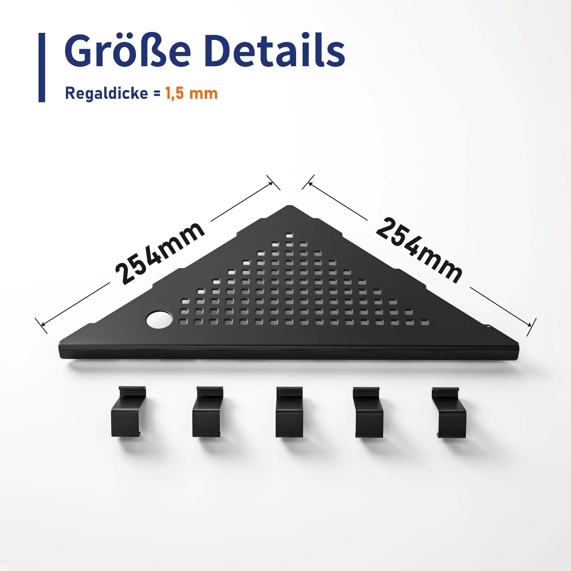 Etagere Doccia Angolare Set di 2 mensole doccia in acciaio inox 304, angolo bagno con ganci, 254 mm, per pareti piastrellate, nero