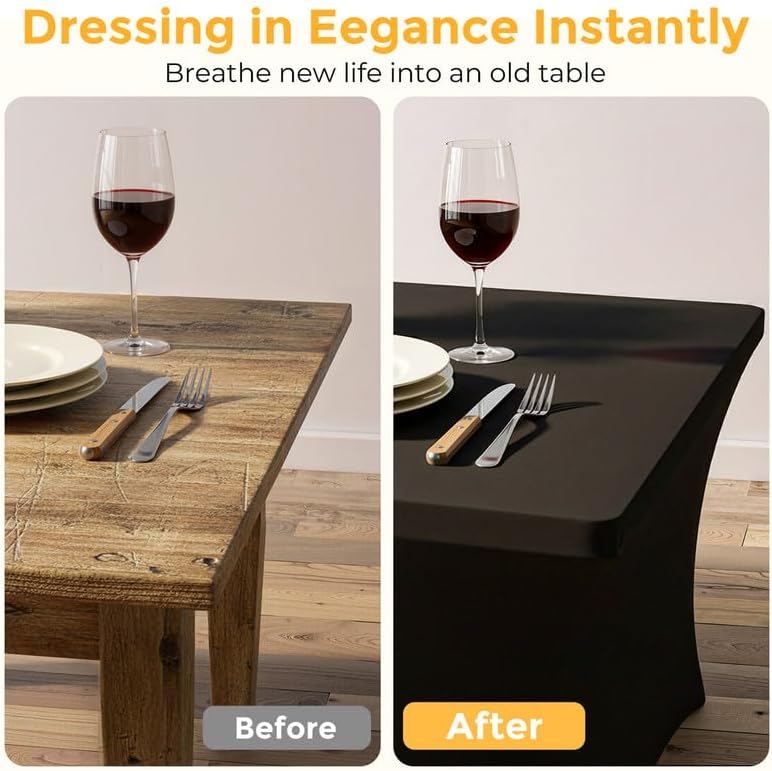 Black Tablecloths 96x30 Inch Table Cloths for 8 Foot Rectangle Tables, Wrinkle Resistant Washable Rectangular Spandex Fabric Table Cover for Vendor Dining Wedding Banquet Camping Party - 6 Pack Black-8ft 6