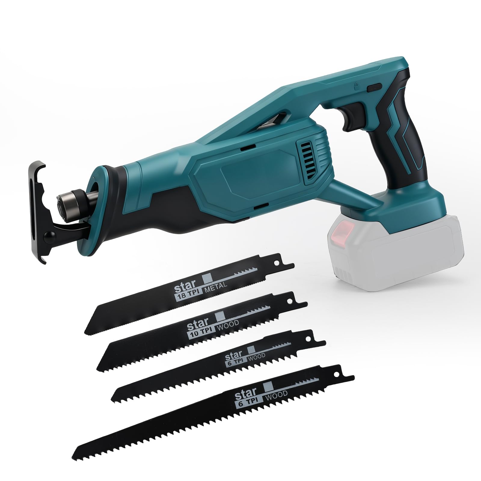 WingFly Accu-Reciprozaag Voor Makita 18 V - Professionele Zaag Met 4 Zaagbladen, 2700 Tpm, Traploze Toerentalschakelaar Voor Metaal En Hout (Zonder Accu