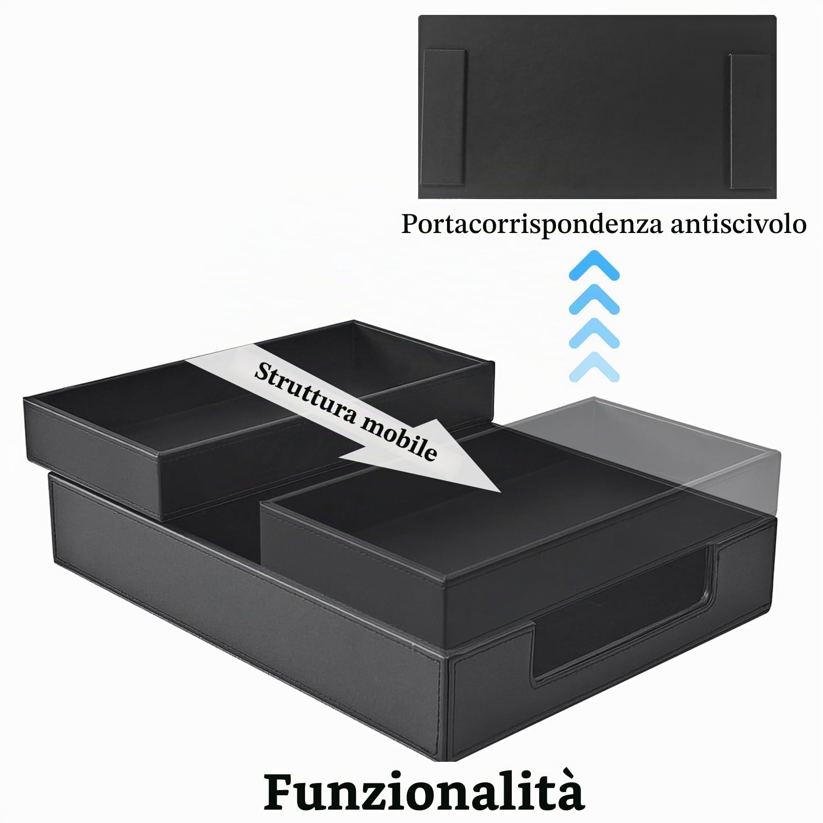 Set da scrivania in pelle PU, con organizer da scrivania, portapenne, vassoio per lettere, tavolo da ufficio per uomini e donne, organizer da ufficio (nero)