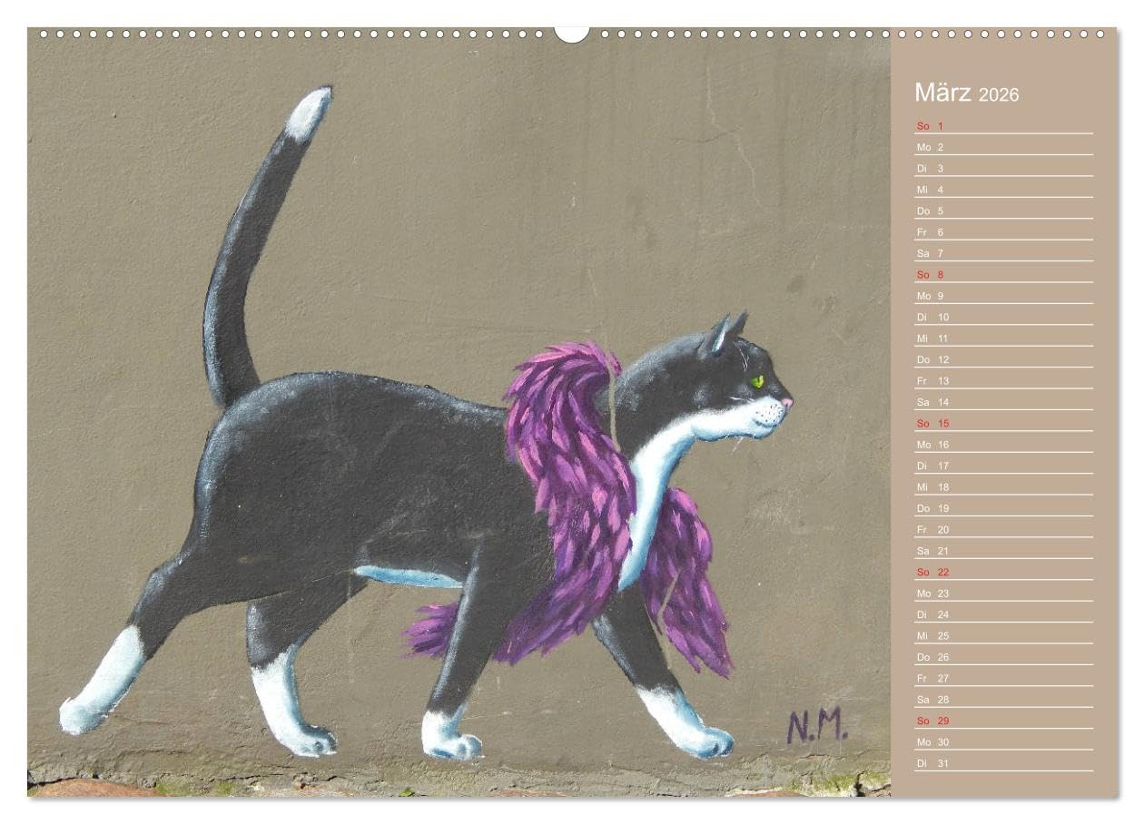 Flensburger Katzen (hochwertiger Premium Wandkalender 2026 DIN A2 quer), Kunstdruck in Hochglanz: Flensburger Katzen - Streetart (CALVENDO Kunst)