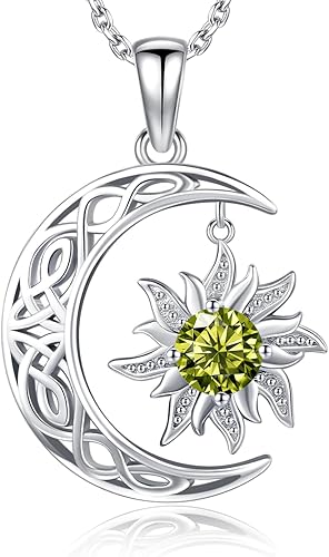 BDL Collares de piedra natal para mujer, plata de ley 925 con diseño de bruja, sol y luna, regalos de