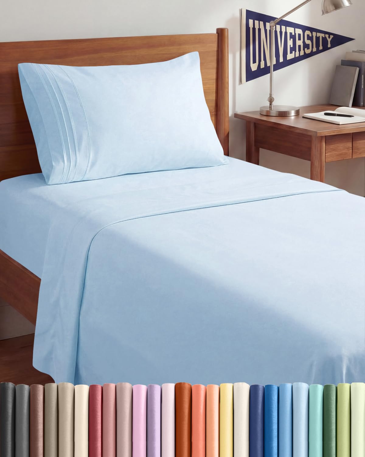 twin xl size 3 piece sheet set - comfy breathable & cooling bed sheets set - hotel luxury bedding for women, men, kids, teens, boys & girls - deep pockets, soft, wrinkle free - oeko-tex - light blue