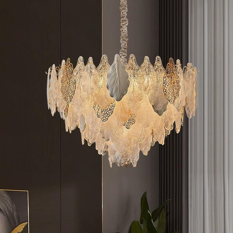 Lustre en cristal de luxe feuilles suspension salon plafonnier LED loft