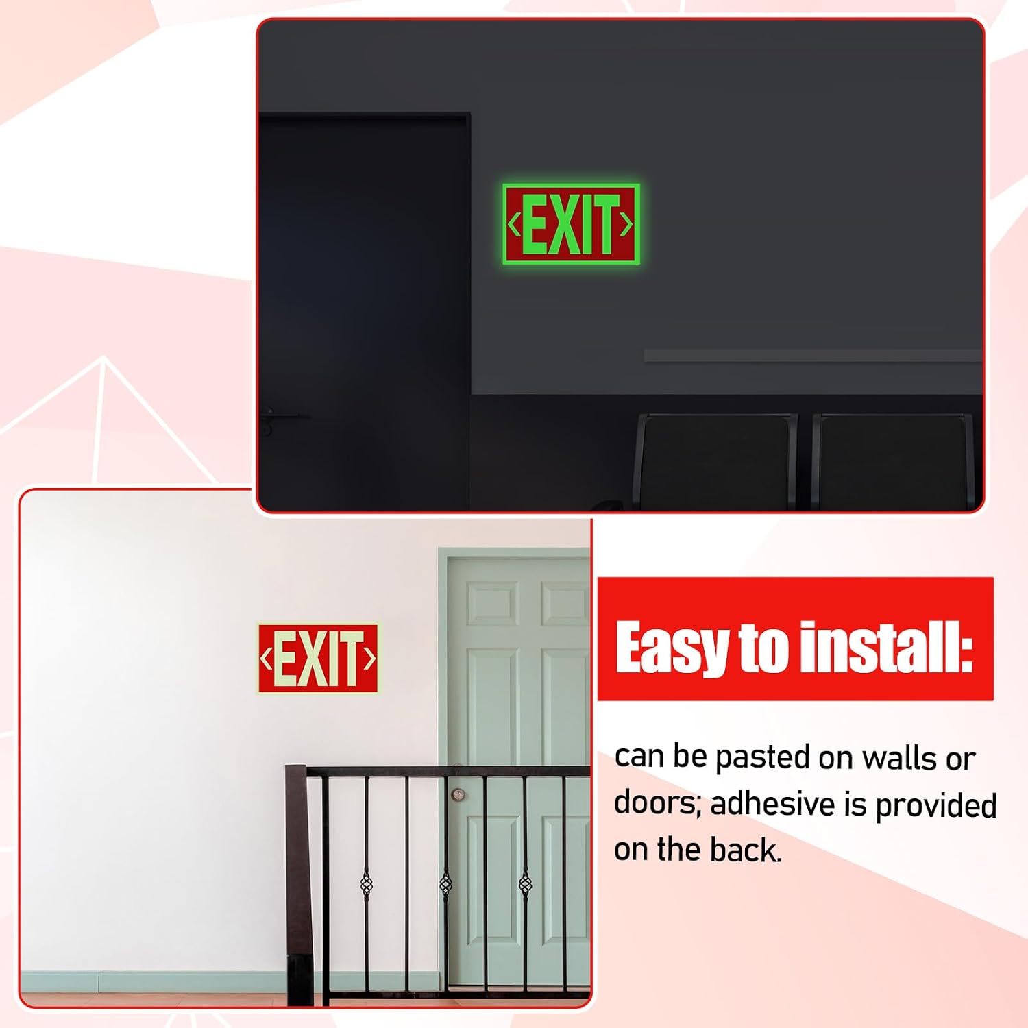 10 Pcs 12 x 7 Inch Glow in the Dark Exit Signs for Business with 20 Arrows, Waterproof Fade Resistant Tear Photoluminescent Exit Signs Stickers for Office Indoor Outdoor Business