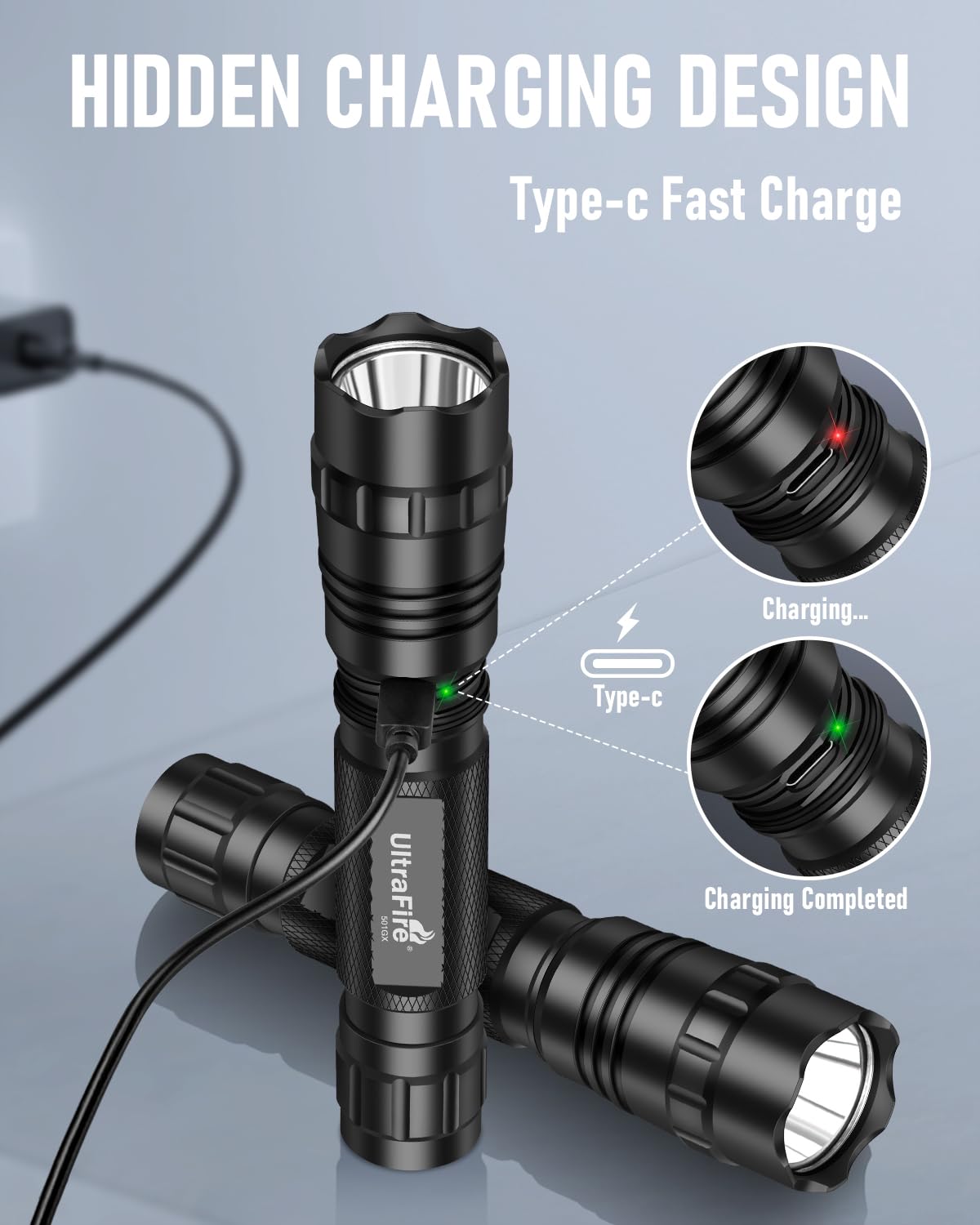 ULTRAFIRE 501GX Grünes LED-Jagd-Taschenlampen-Set, 600 Lumen, 520-530 nm