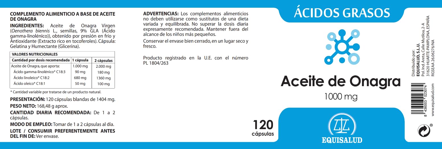 Aceite de Onagra de Equisalud, 120 perlas