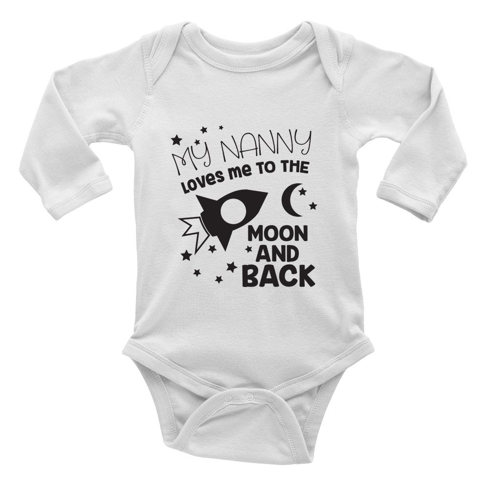 My Nanny Loves me to The Moon and Back Cute Boys and Girls Long Sleeve Baby Vest Bodysuit White