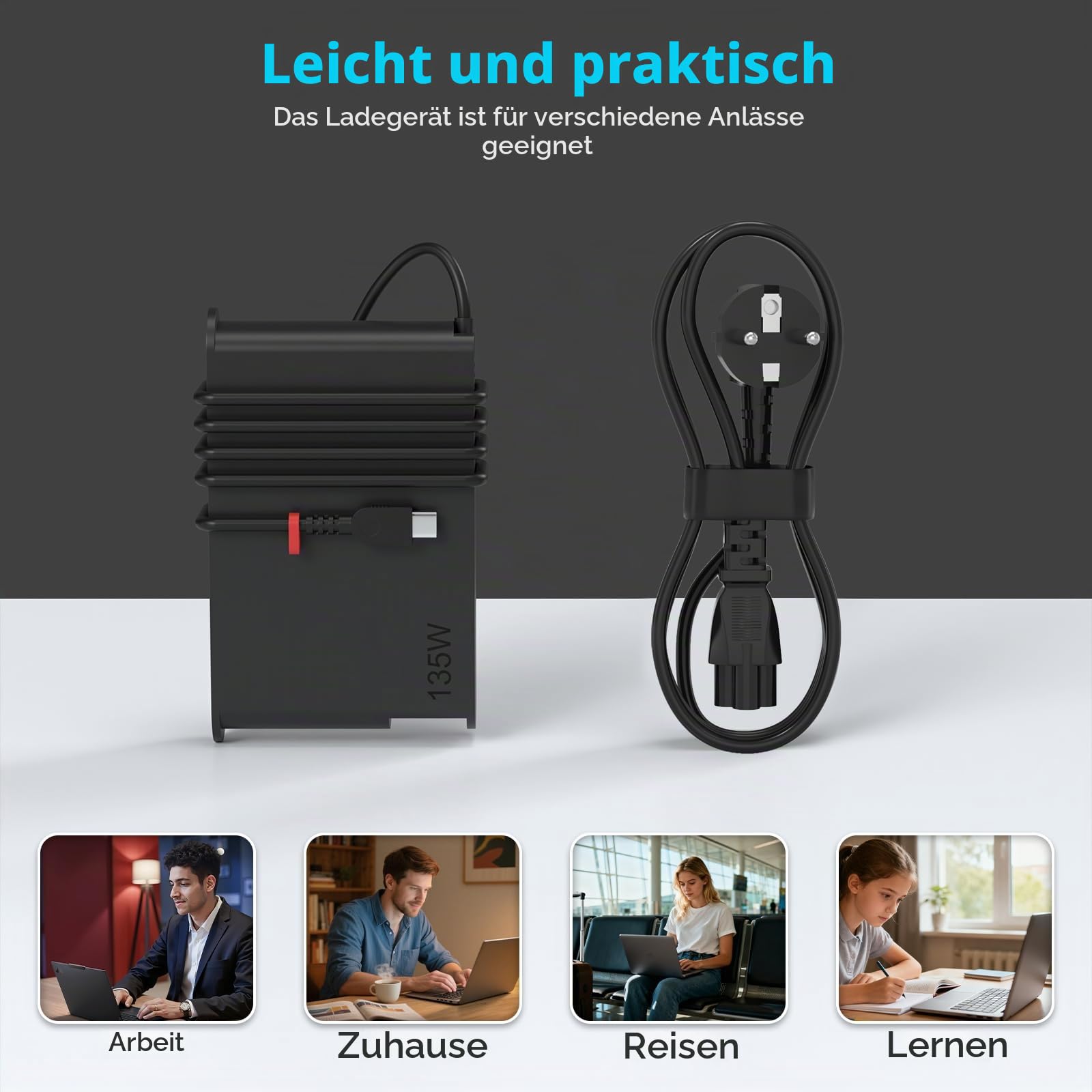 135W USB-C Netzkabel für Lenovo ThinkPad Z16 P16s P15s P14s E16 E15 E14 T16 Yoga/Slim Pro 9 7 6 7i 9i Book 9 ThinkBook 16 14p 14 15 14s 13x IdeaPad Slim/Pro 9 7 5 Legion 9 Laptop Ladegerät Ladekabel