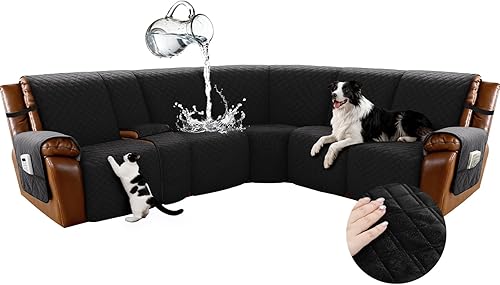 Miniatura 69 de Arfntevss - Fundas impermeables para sofá seccional reclinable en forma de L, funda antideslizante lavable para sofá reclinable, juego de fundas en