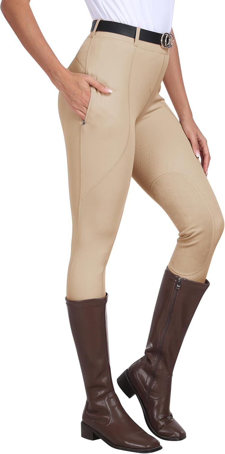 MoFiz Women's Horse Riding Pants Full Seat Silicon Knee-Patch Equestrian Breeches Horseback Schooling Tights Zipper Pockets - Image 3