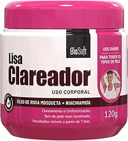 Creme Clareador Corporal Lisa BioSoft Rosa Mosqueta Niacinamida 7 Dias Uniformiza Ilumina 120g