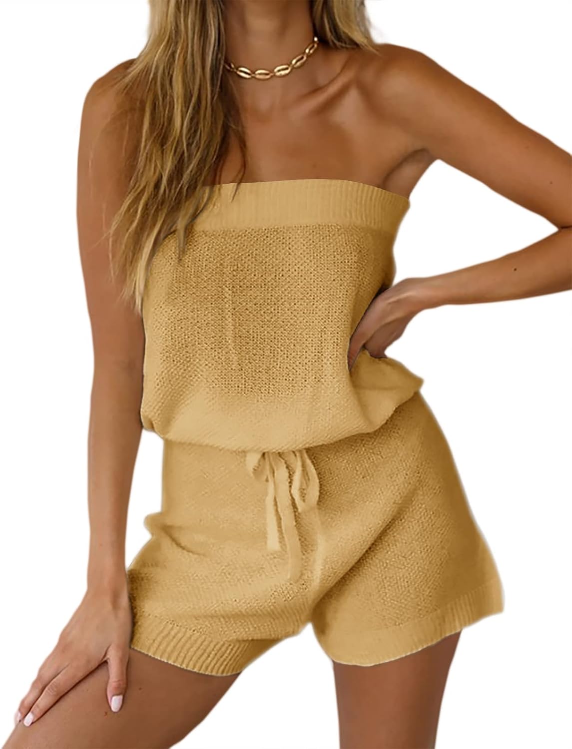 Chang Yun Womens Summer Jumpsuits Casual Loose Sleeveless Off Shoulder Elastic Waist Romper Loungewear Two Piece Outfits