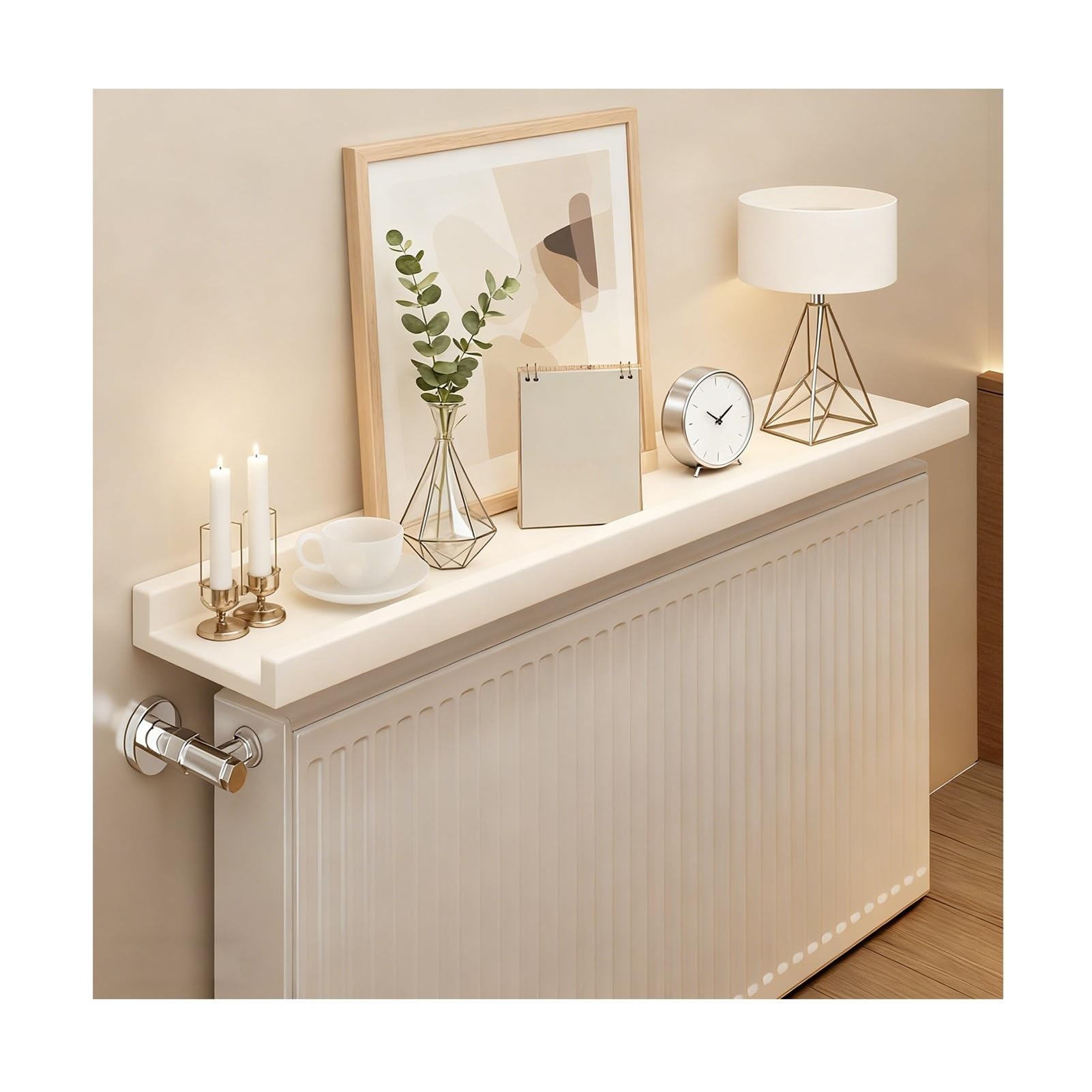 Heat Resistant Radiator Storage Rack, Easy to Assemble for Living Room Bedroom Bathroom 35.4in Wooden Radiator Shelf, Wall Mounted Floating Radiator Top Cover