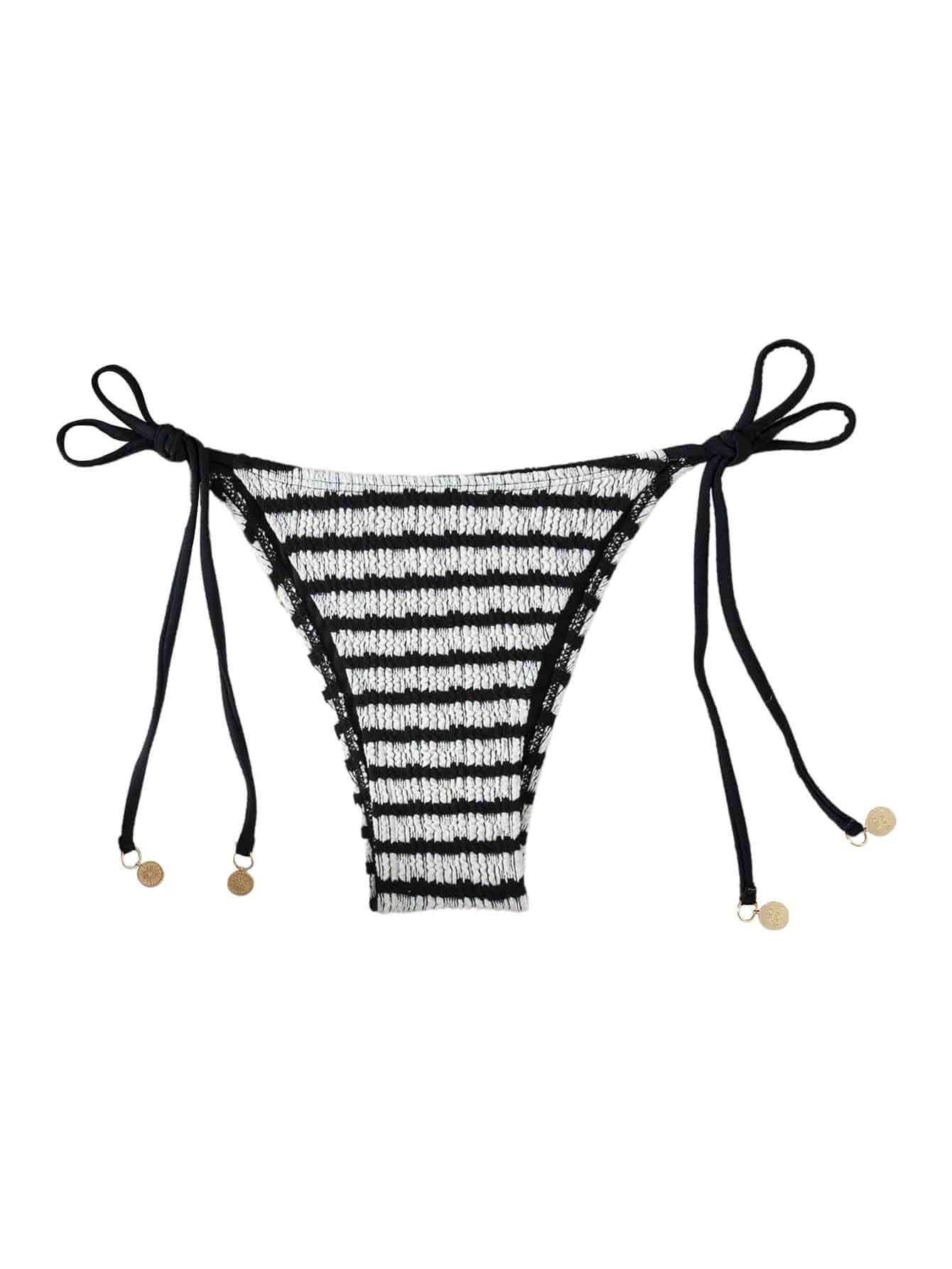 WDIRARA Women's Striped String Bikini Bottom Tie Side Low Rise Swim Bottom