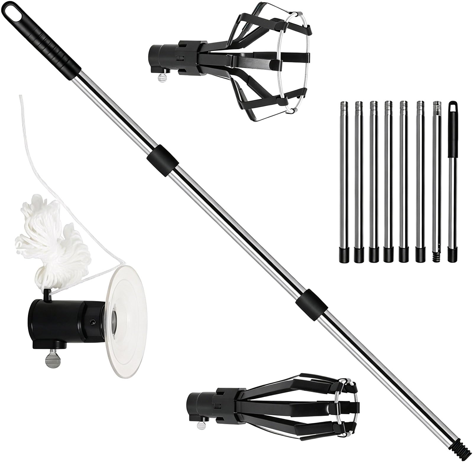 Hsyzygian Premium Stainless Steel Bulb Changer with Extension Rod and Grips for Ceiling Fixtures Top Thread Bulb Tool Adjustable Length Steel Shaft and Scratch Silicone Pads