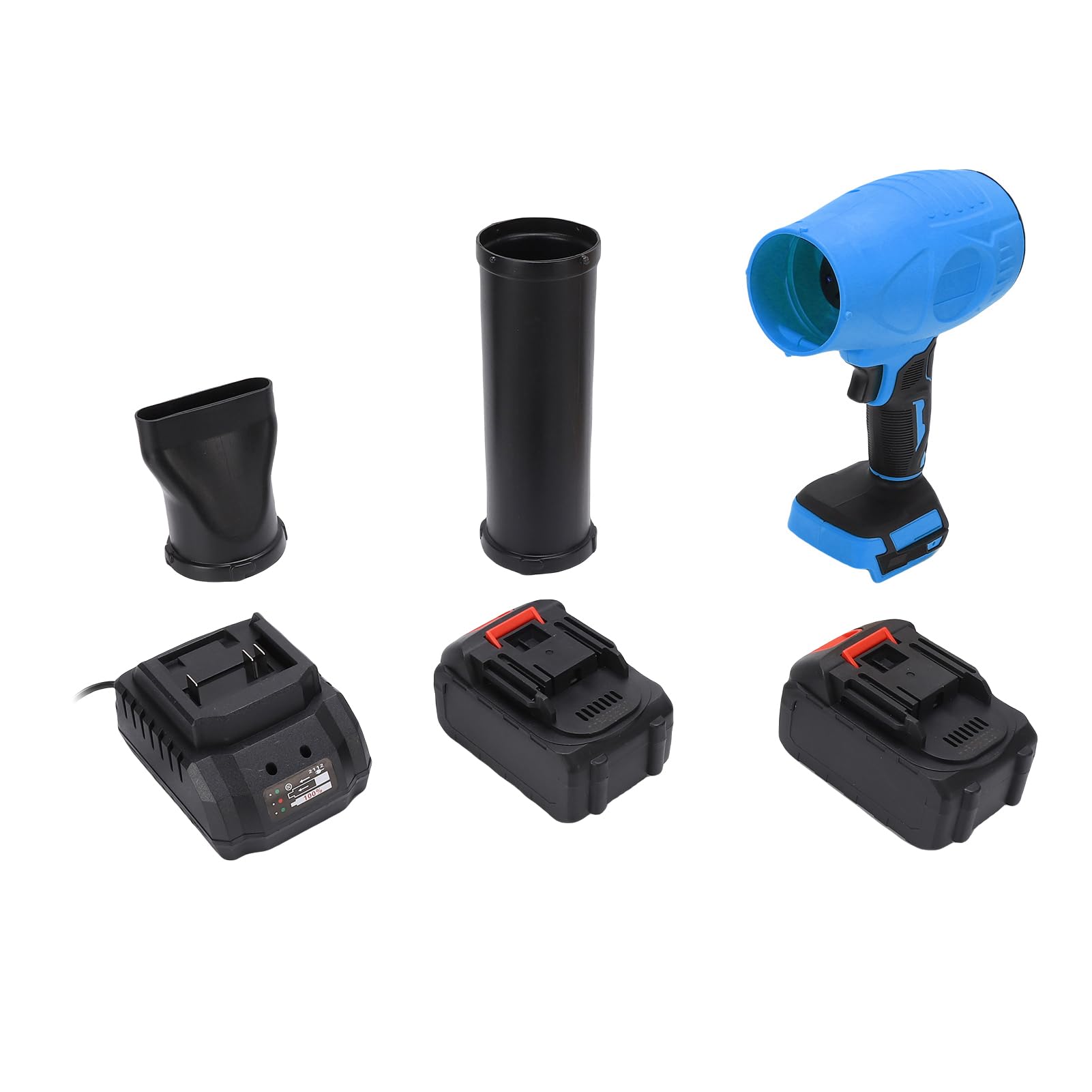 Soplador de Hojas Inalámbrico, Ventilador Ajustable de Velocidad Continua de 33000 RPM con 2 Baterías de 2600 MAh, 2 Tubos de Extensión para Limpiar Hojas y Residuos de (Enchufe Azul-UE)
