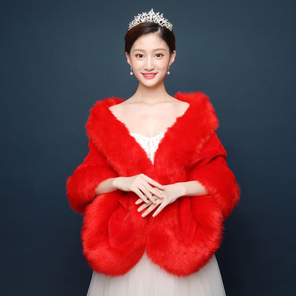 Châle de Mariage en Peluche Rouge, Cape D'épaule Élégante pour Femme | Peluche Douce, pour Fêtes de Mariage et Soirées de Bal, Style Simple et Charmant