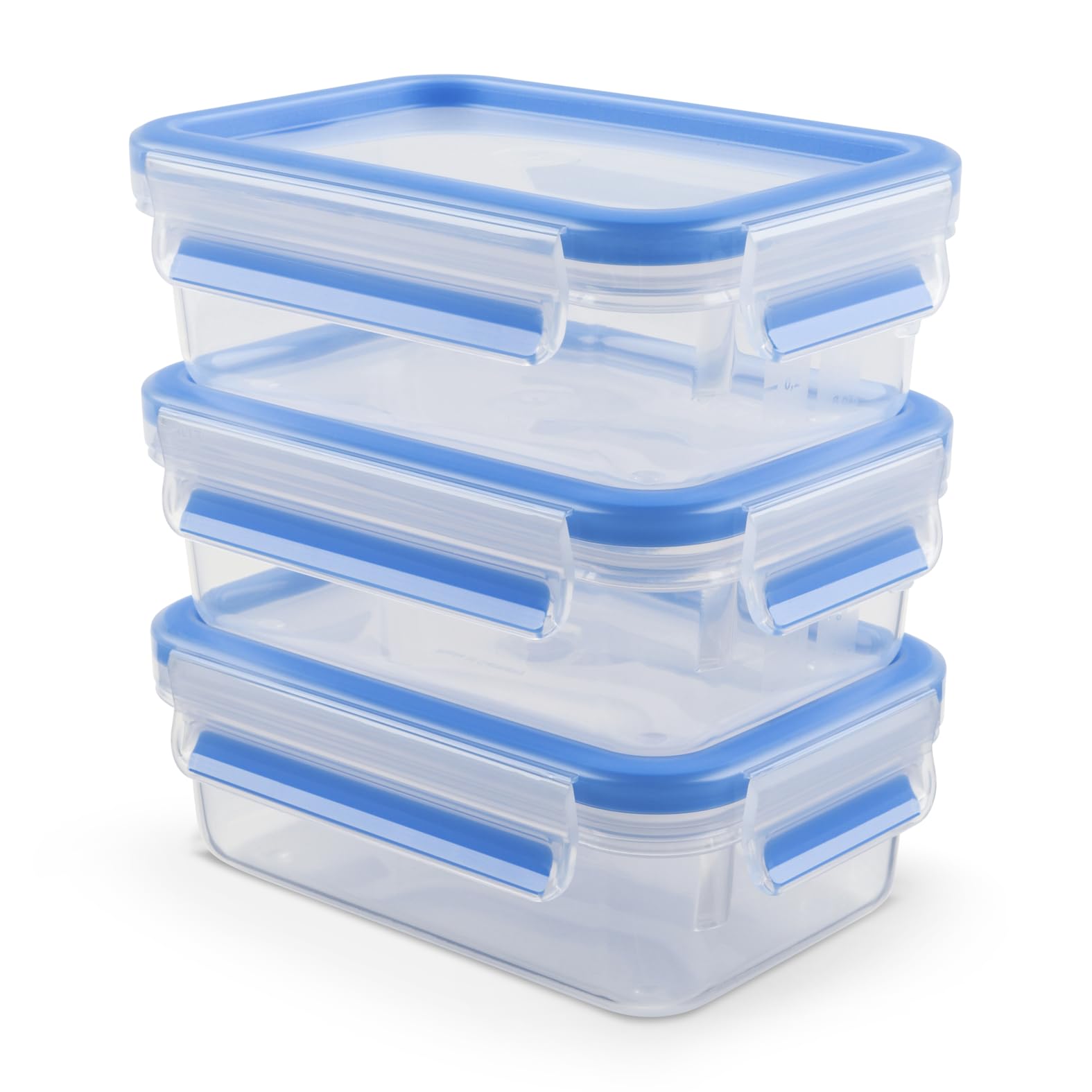 EMSA Clip & Close Frischhaltedosen-Set, rechteckig, 3 x 1 L, mit Deckel, Aufbewahrungsboxen, 100 Prozent dicht, spülmaschinen-, gefrier-, mikrowellenfest, Transparent, Blau, Made in Germany, N10313