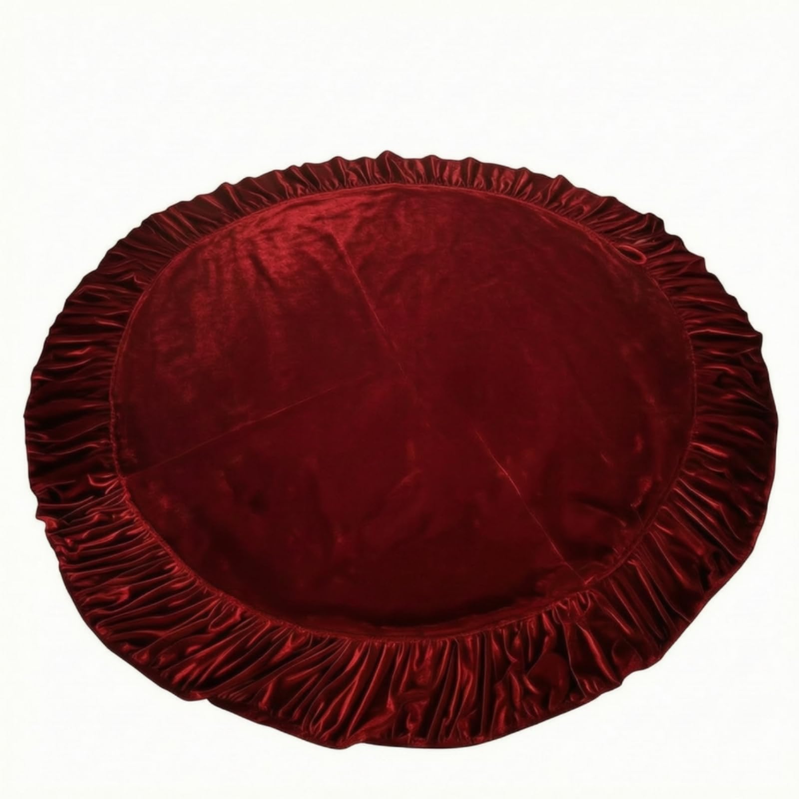 Tappeto per Albero di Natale Rosso Vino, 213 Cm, Stile Europeo, Design Plissettato, Colore Rosso Vino