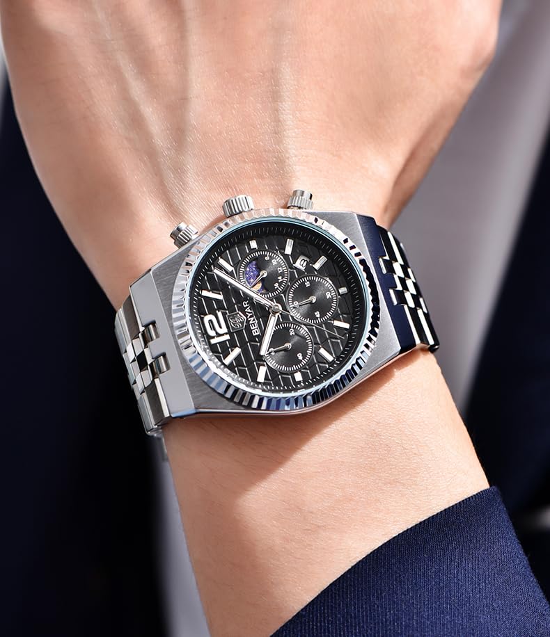 Image of BENYAR Men's Luxury Chronograph Watch Date Window High-Performance Luminous Quartz movment Waterproof -Ideal Gift for Business & Casual Gift Stylish Wristwatch for Men & Boys
