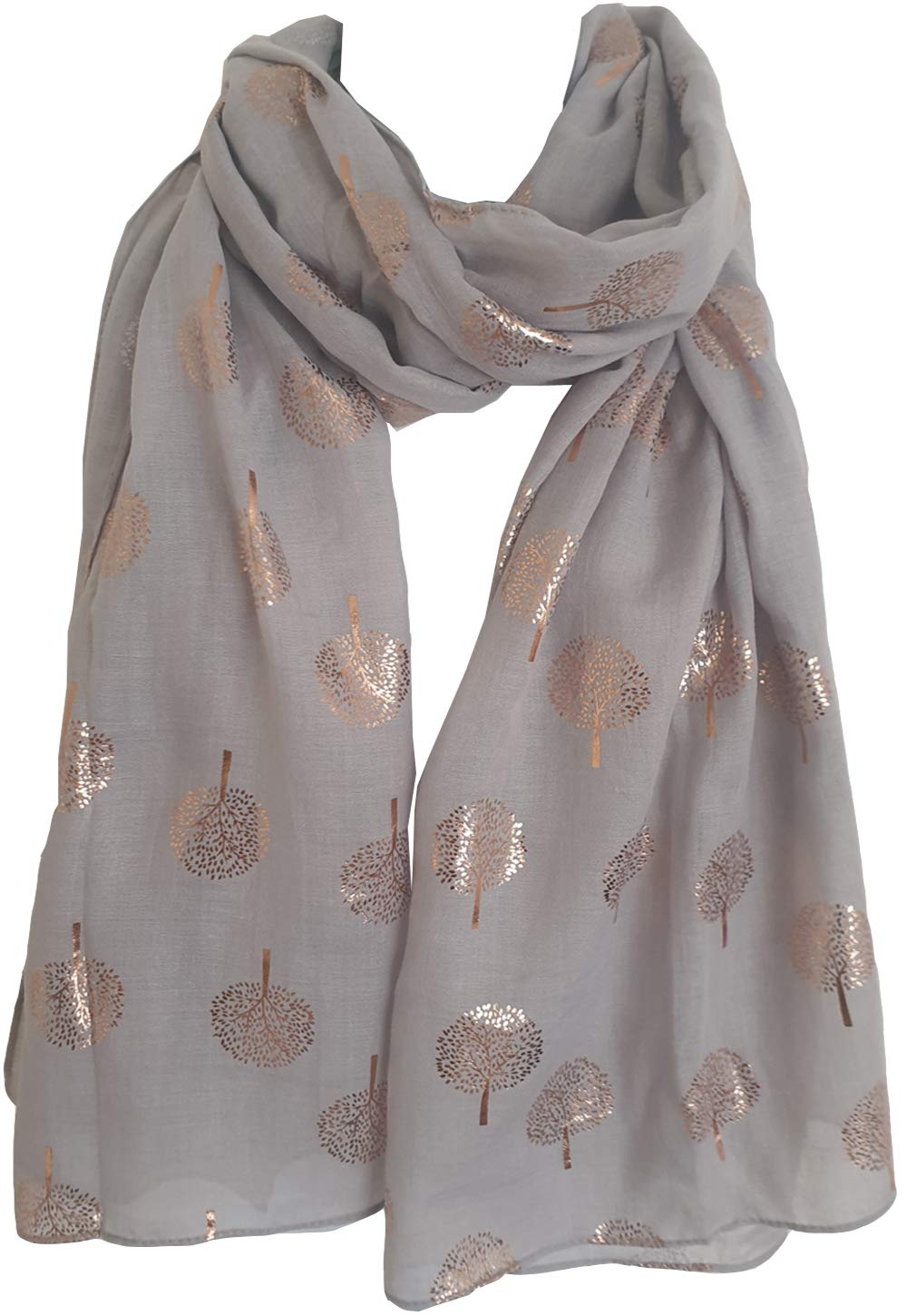 Glamlondon Women's Light Grey Glitter Mulberry Trees Scarf Foil Printed Tree Fashion Wrap (Light Grey)