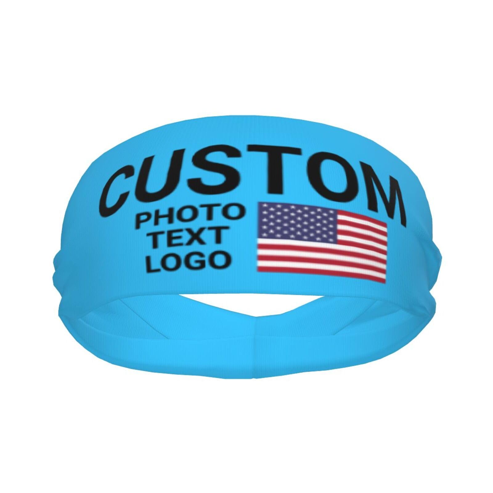 Custom Sports Headband Sweatband Bandana Add Your Photo Logo Text Number, Bulk Customized Unisex Sports Moisture Wicking Breathable Elastic