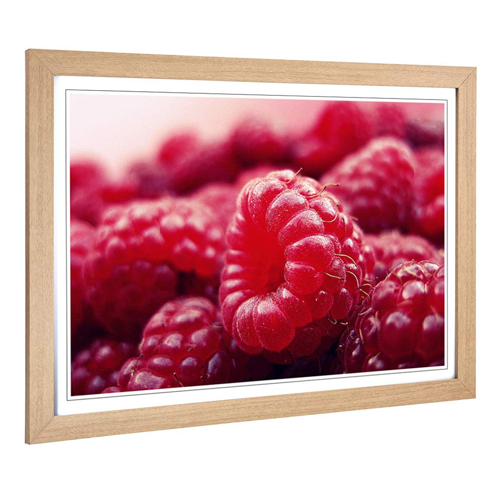 Big Box Art Framed Print of Rasberries Design | Wall Art Picture | Home Decor for Kitchen, Living, Dining Room, Lounge, Bedroom, Hallway, Office, Oak, A2 / 24.5x18 Inch / 62x45cm