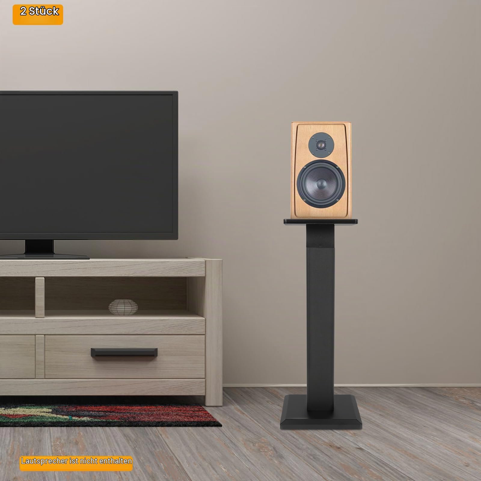 2er-Set Lautsprecherständer, Ständer für Lautsprecher und Boxen, Ausziehbar, Lautsprechers Bodenständer, HiFi Rack, Höhenverstellbar für Satelliten, Universal Boxenständer bis 30 kg (Schwarz)