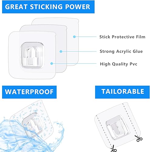 Miniatura 3 de 25 pares de ganchos de pared adhesivos de doble cara, ganchos de pared autoadhesivos transparentes para colgar, ganchos de pared adhesivos de lluvia