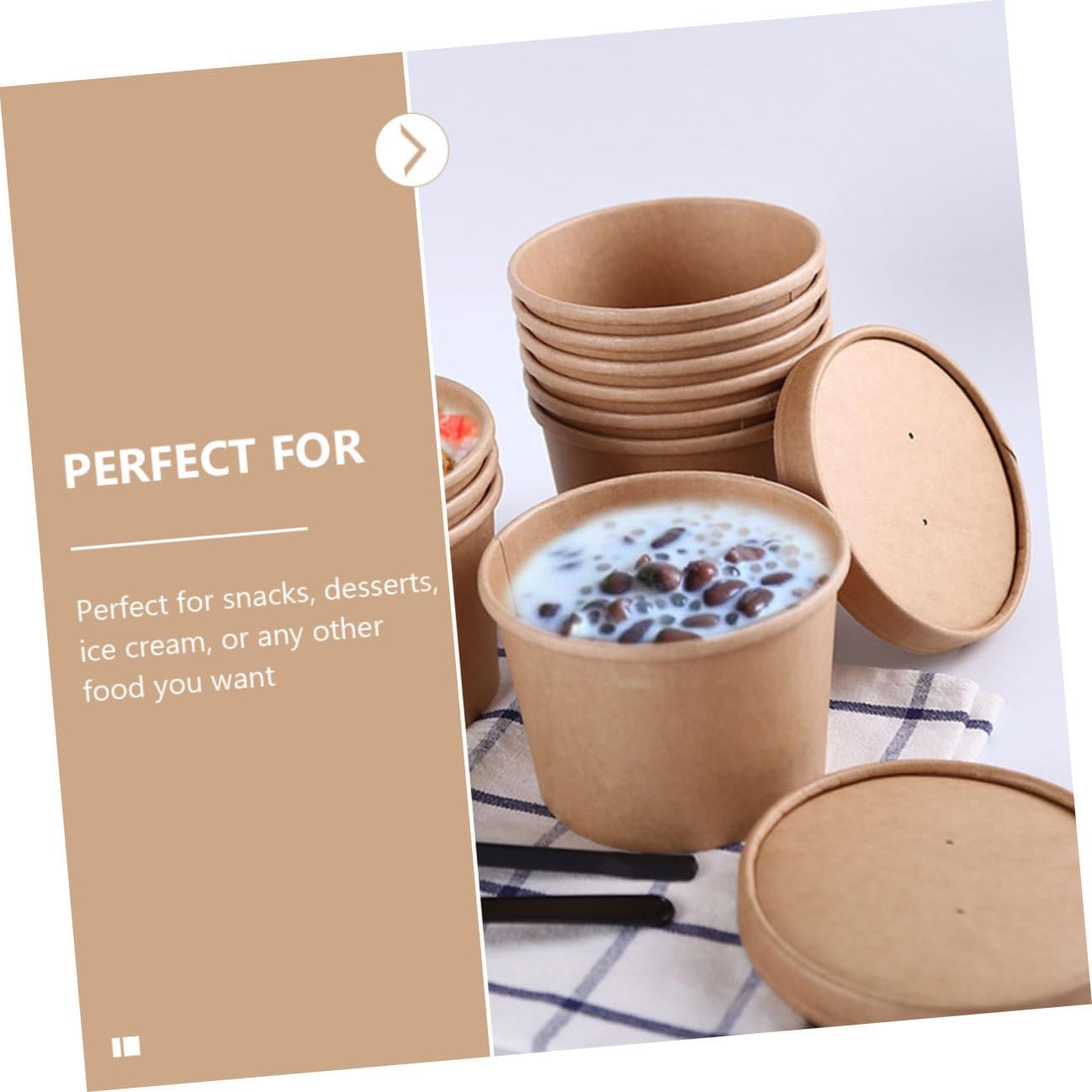 FUOYLOO Disposable Kraft Paper Soup Bowls with Lids 8oz Thickened Ice Cream Storage Containers for Cold Soup and Homemade Desserts, 50pcs Set for Takeout and Food Service