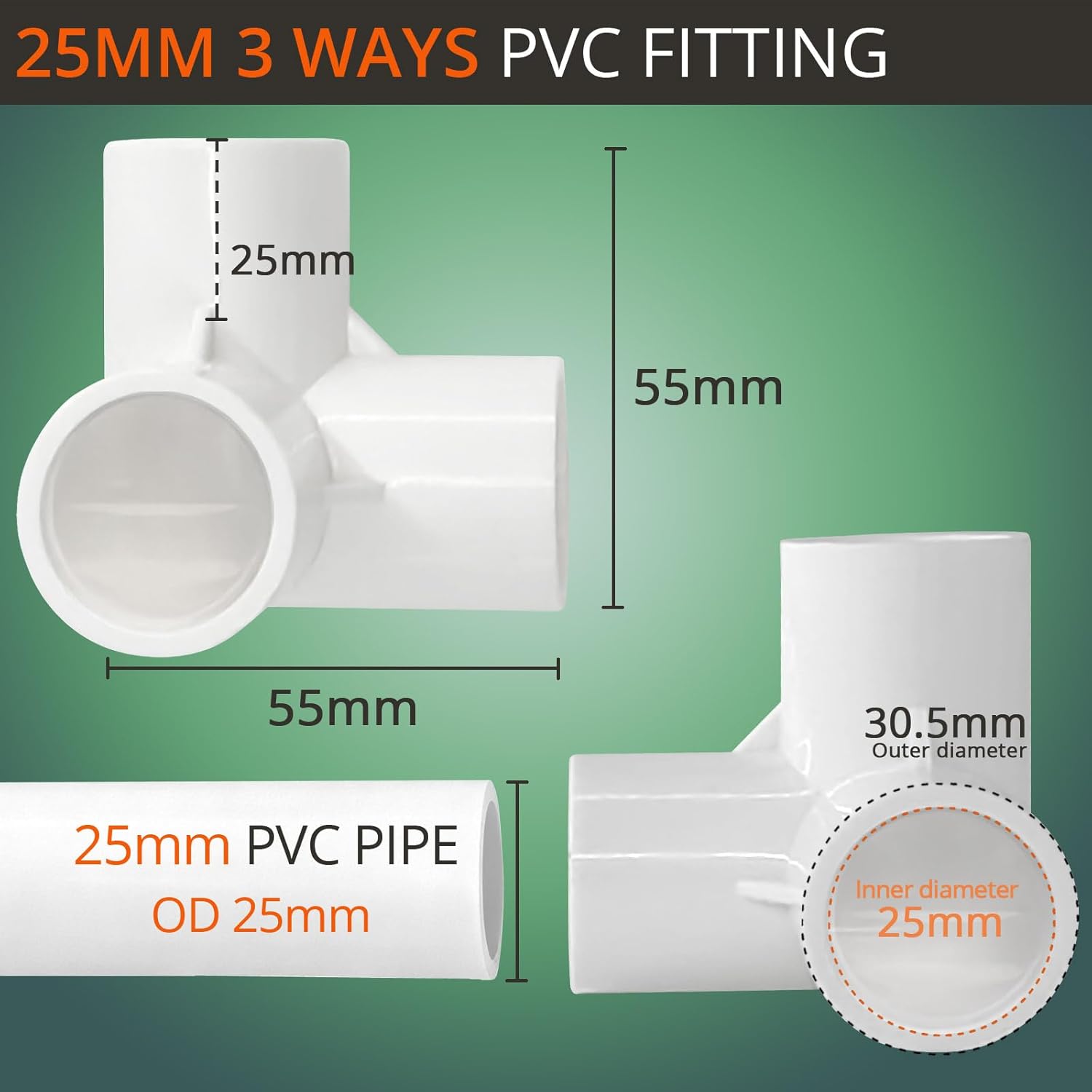 10Pcs 3 Way 25mm PVC Fitting Build Heavy Duty Greenhouse Frame Furniture Connectors