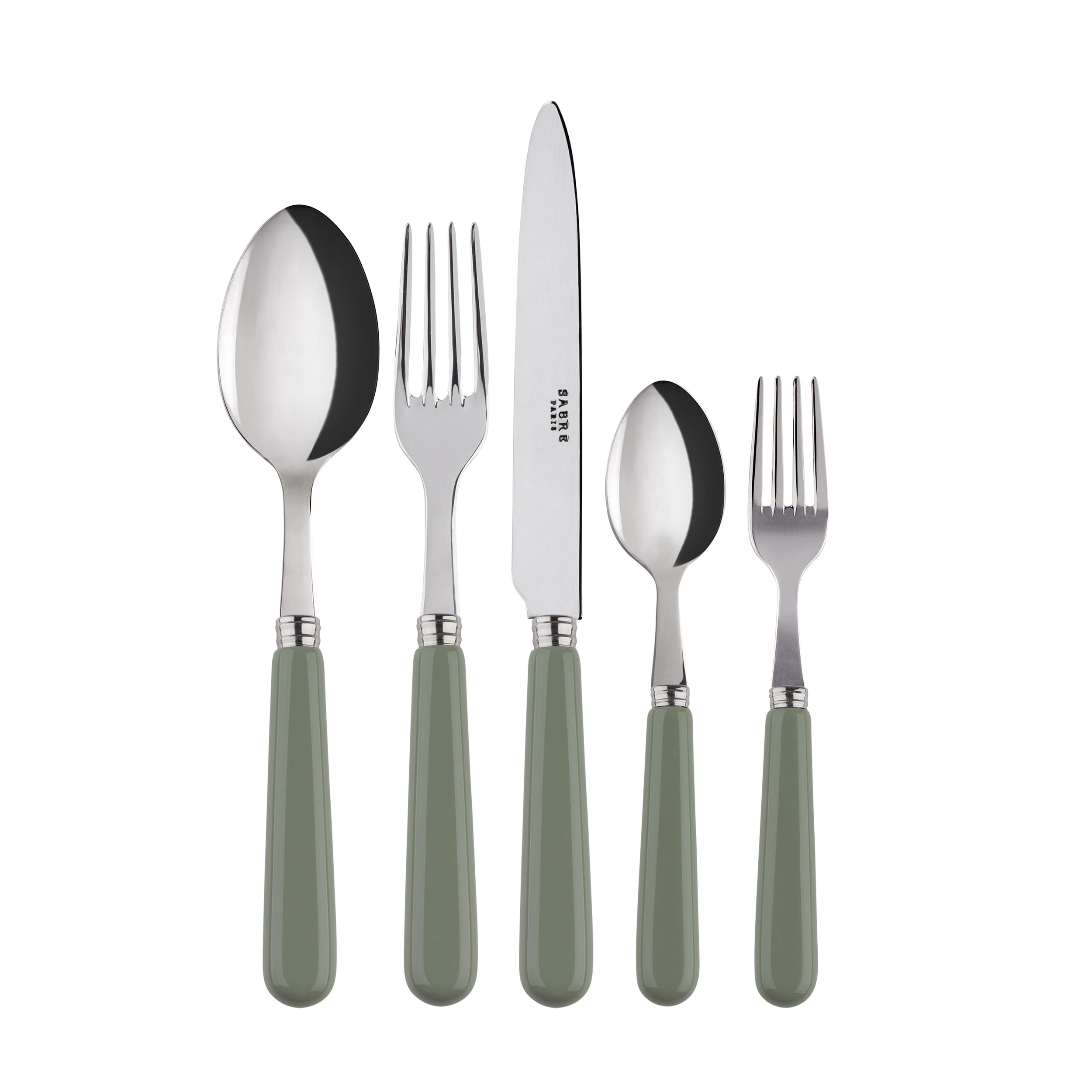 SABRE PARIS - Tafelbesteck-Set, 5-teilig - Pop - Messer, Gabel, Esslöffel, Teelöffel & Kuchengabel - Edelstahl & Acryl - Spülmaschinenfest - Spargel