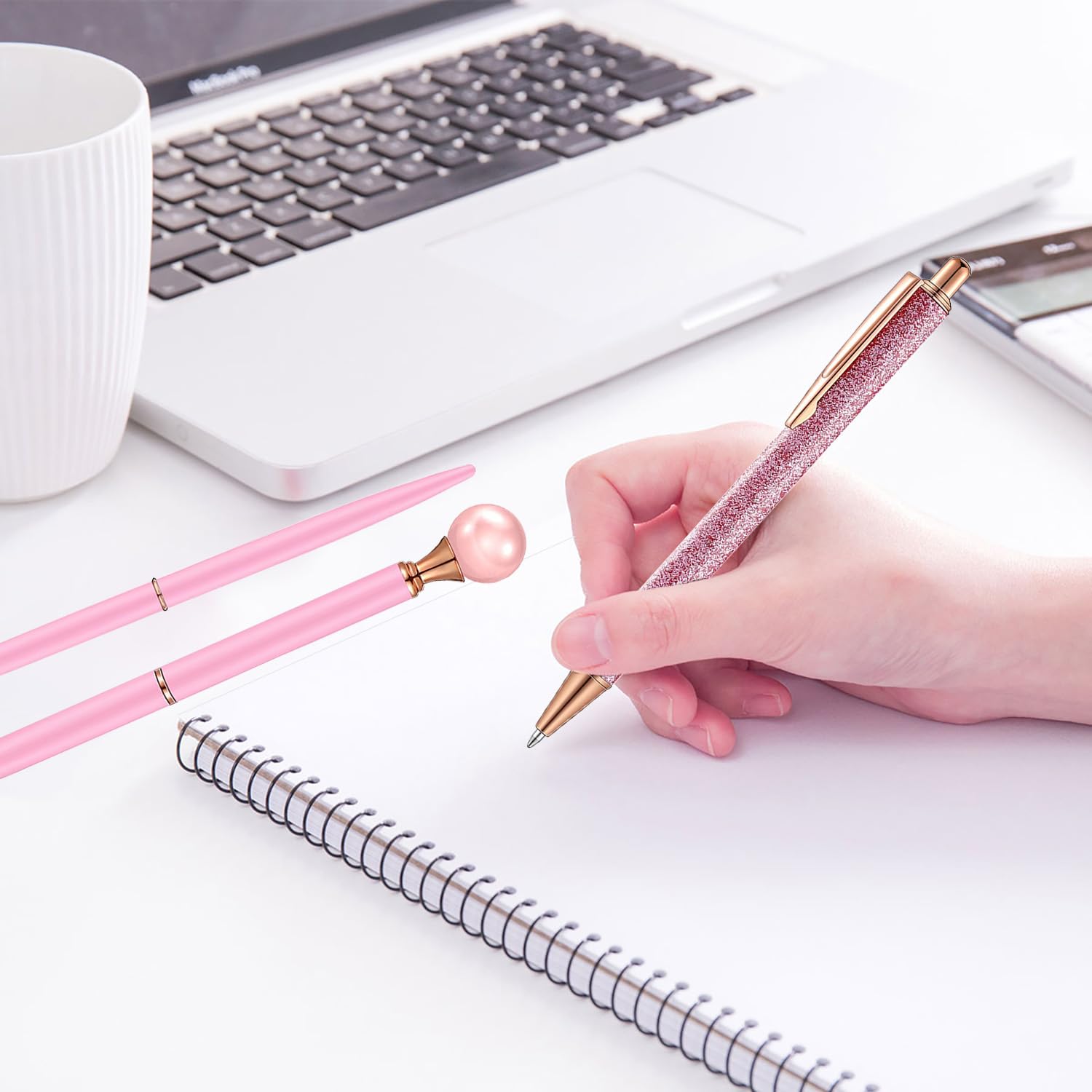 SHUBEIEUMI 6 Pcs Pink Glitter Ballpoint Pens, Creative Pen Gift for Colleagues Adults for Men Women, School, Office, Home, Drawing - Image 2